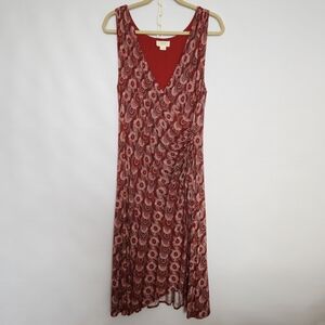 MAEVE (Anthropologie) Yvette Ruched Dress Women Geometric Design Rust Sz Large